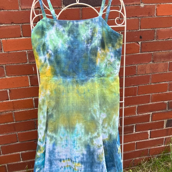 Free People sundress, tie dyed cotton in shades of blue, green and yellow - Picture 8 of 8